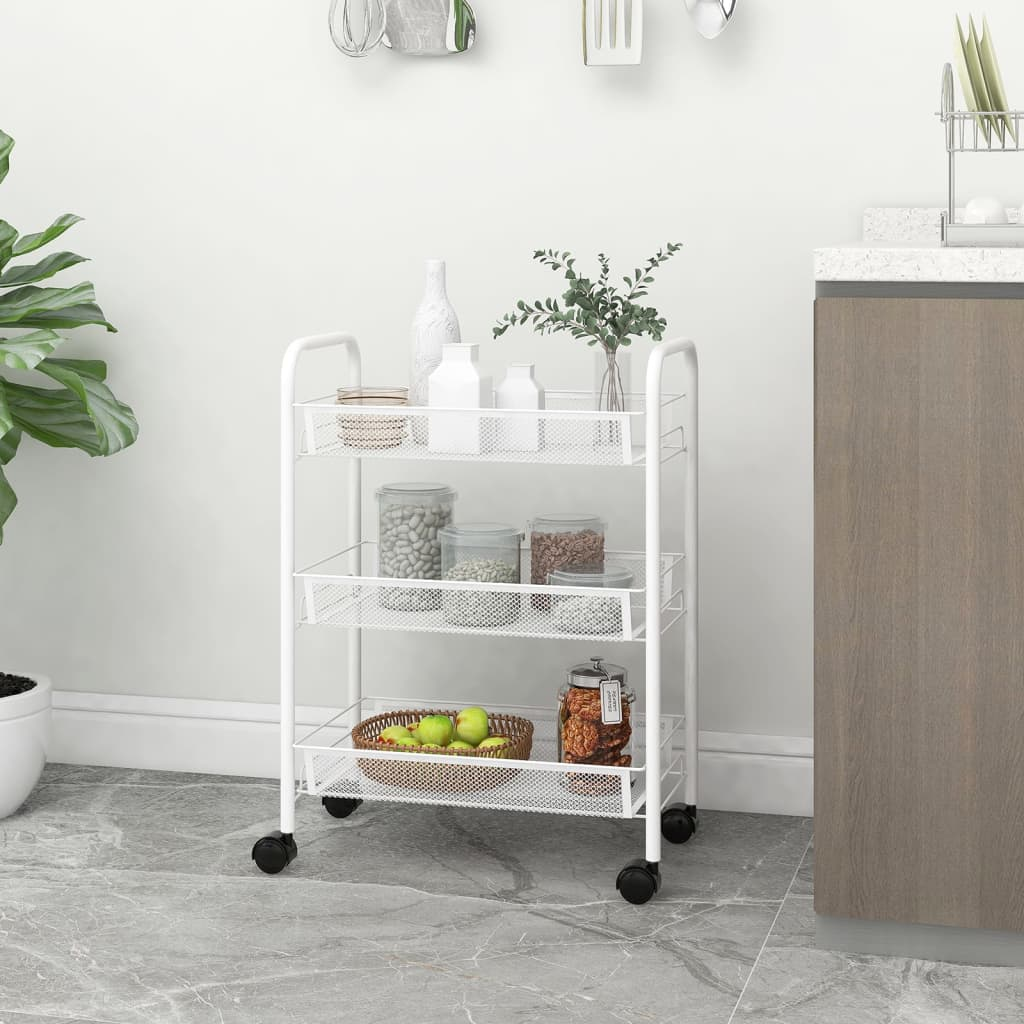 vidaXL 3-Tier Kitchen Trolley White 18.1"x10.2"x25.2" Iron