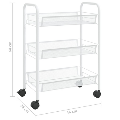 vidaXL 3-Tier Kitchen Trolley White 18.1"x10.2"x25.2" Iron