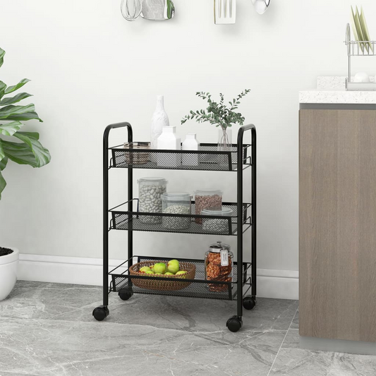 vidaXL 3-Tier Kitchen Trolley Black 18.1"x10.2"x25.2" Iron