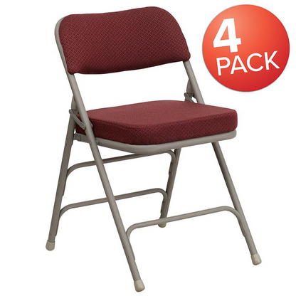 4 Pk. HERCULES Series Premium Curved Triple Braced & Double Hinged Burgundy Fabric Metal Folding Chair