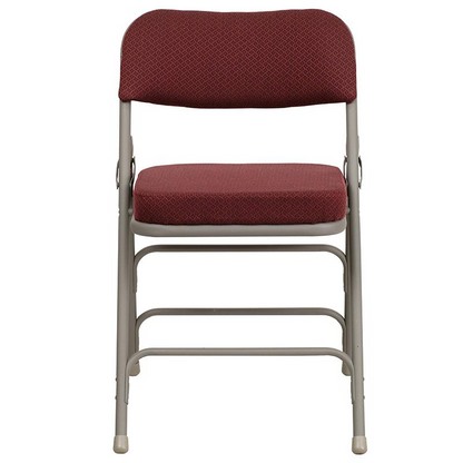 4 Pk. HERCULES Series Premium Curved Triple Braced & Double Hinged Burgundy Fabric Metal Folding Chair