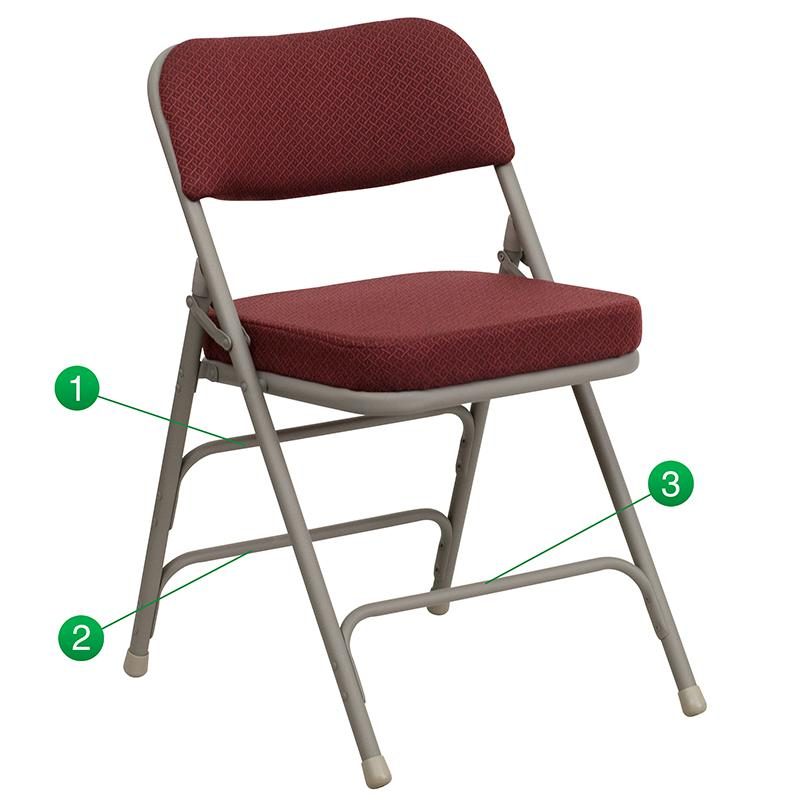 4 Pk. HERCULES Series Premium Curved Triple Braced & Double Hinged Burgundy Fabric Metal Folding Chair