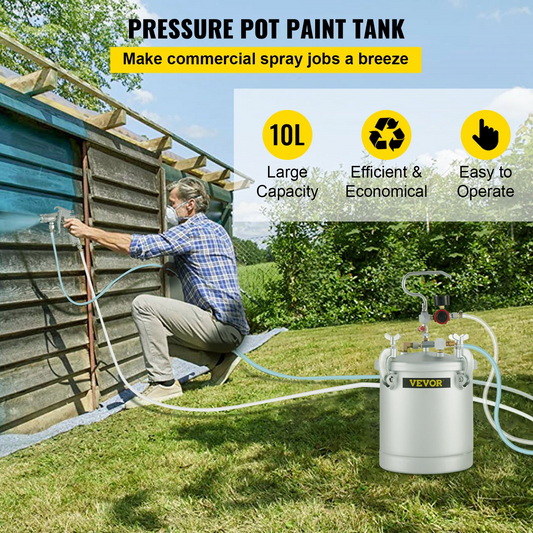 VEVOR Paint Tank 10L Pressure Pot Paint Sprayer 2.5 Gallon Pressure Spray Gun Regulator (10L 1.5mm)