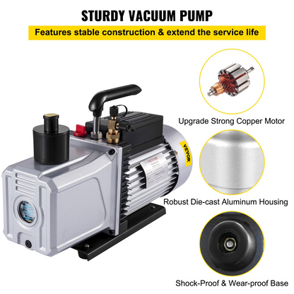 VEVOR Vacuum Pump 12CFM 1 HP Single Stage Air Conditioning Vacuum Pump 110V 5PA Ultimate Vacuum Refrigerant HVAC Air Tool Rotary Vane Vacuum Pump for Automobile Vacuum Evacuation (1-Stage, 12CFM)