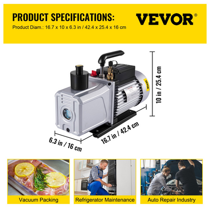 VEVOR Vacuum Pump 12CFM 1 HP Single Stage Air Conditioning Vacuum Pump 110V 5PA Ultimate Vacuum Refrigerant HVAC Air Tool Rotary Vane Vacuum Pump for Automobile Vacuum Evacuation (1-Stage, 12CFM)