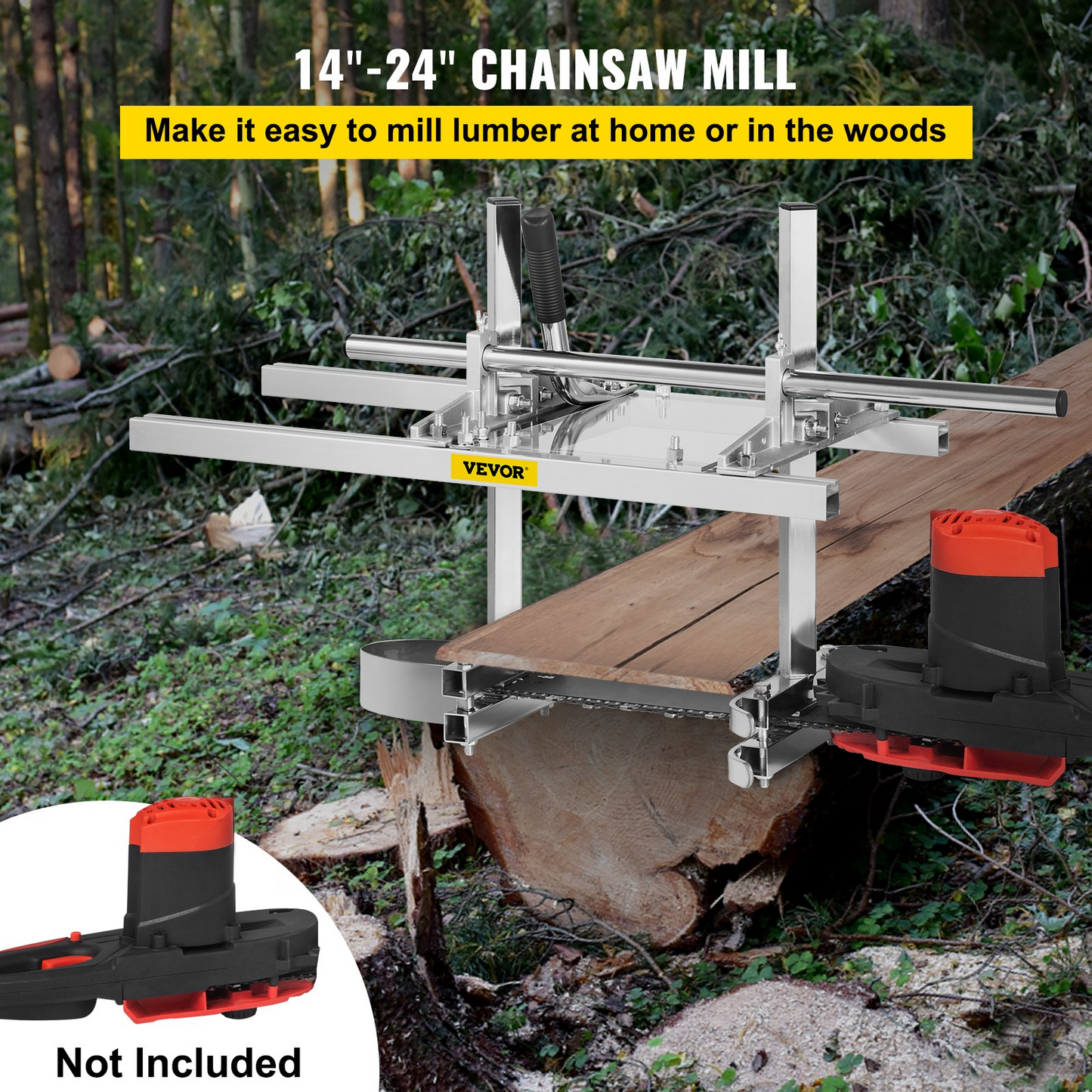 VEVOR Chainsaw Mill Planking Milling 14" to 24" Guide Bar Wood Lumber Cutting Portable Sawmill Aluminum Steel Chainsaw Mill for Builders and Woodworker