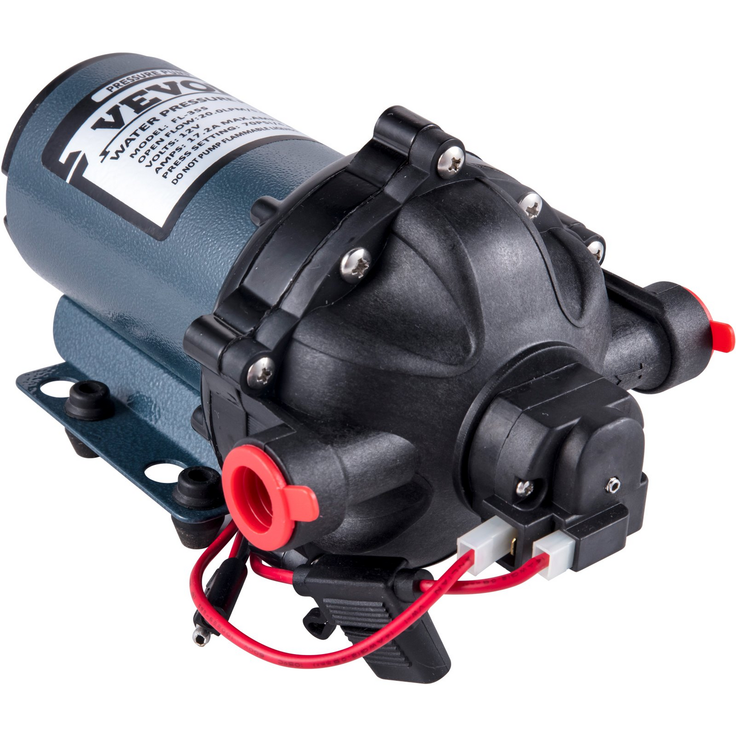 VEVOR RV Water Pump 5.3 GPM 5.5 Gallons Per Minute 12V Water Pump Automatic 70 PSI Diaphragm Pump with 25 Foot Coiled Hose Washdown Pumps for Boats Caravan Rv Marine Yacht