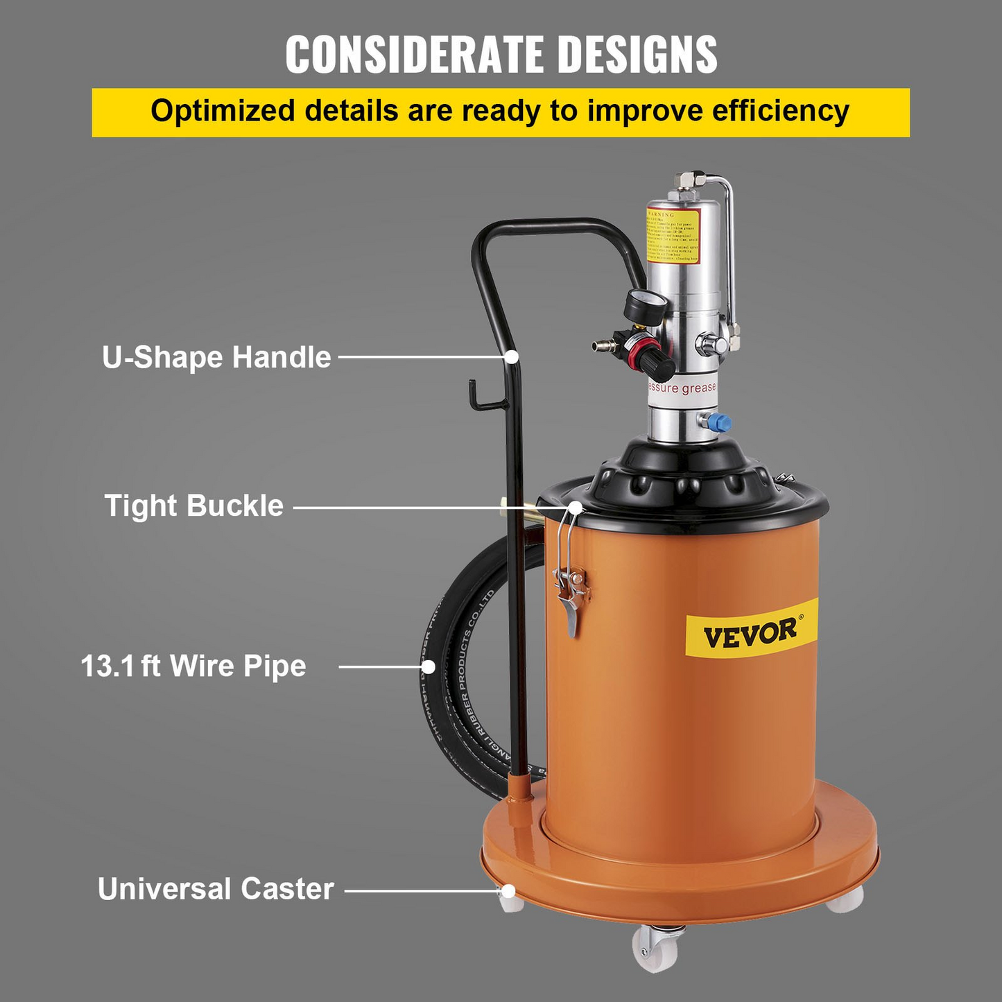 VEVOR Portable 20L Grease Pump Set Electric 5 Gallon Air Operated Grease Pump with 20FT High Pressure Hydraulic Hose