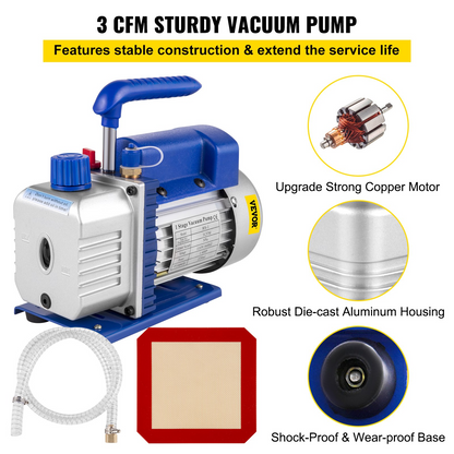 VEVOR Vacuum Chamber with Pump, 2 Gallon Vacuum Chamber, 3CFM 1/4HP Vacuum Pump with High-Capacity 2 Gallon Vacuum Chamber, Vacuum Degassing Chamber Kit for Automobile Maintenance, Vacuum Packaging