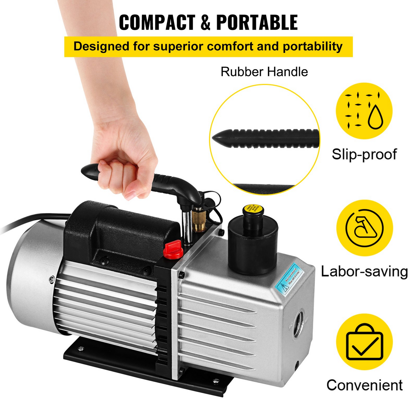 8CFM Two-Stage Rotary Vane Professional Vacuum Pump (15Micron, 1HP, 1/4"flare 3/8 SAE 1/2"ACME inlet)