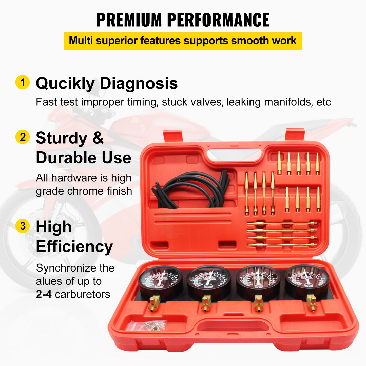 VEVOR Fuel Vacuum Carburetor Synchronize Tool Kit Fuel Vacuum Carburetor Synchronizer carb sync Gauge Set with Rubber Hose