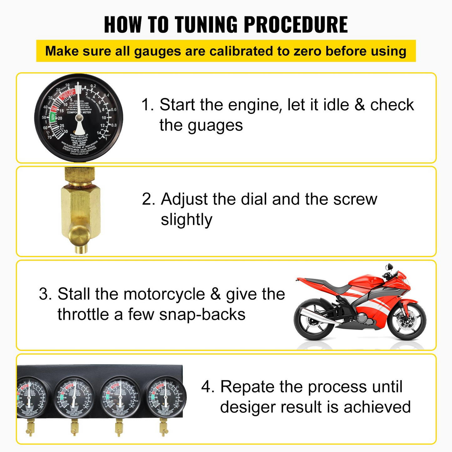 VEVOR Fuel Vacuum Carburetor Synchronize Tool Kit Fuel Vacuum Carburetor Synchronizer carb sync Gauge Set with Rubber Hose