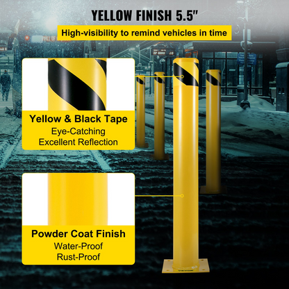 VEVOR 42-5.5 Safety Bollard, 5-1/2" OD Safety Barrier Bollard, 42" Height Yellow Powder Coat Pipe Steel Safety Barrier, with 4 Free Anchor Bolts, for Traffic-Sensitive Area