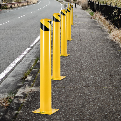 VEVOR Safety Bollard 48-5.5, Safety Barrier Bollard 5-1/2" OD 48" Height, Yellow Powder Coat Pipe Steel Safety Barrier, with 4 Free Anchor Bolts, for Traffic-Sensitive Area