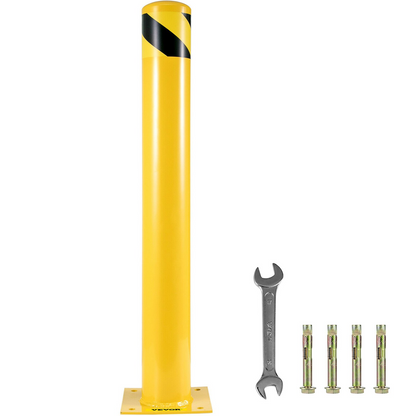 VEVOR Safety Bollard 48-5.5, Safety Barrier Bollard 5-1/2" OD 48" Height, Yellow Powder Coat Pipe Steel Safety Barrier, with 4 Free Anchor Bolts, for Traffic-Sensitive Area