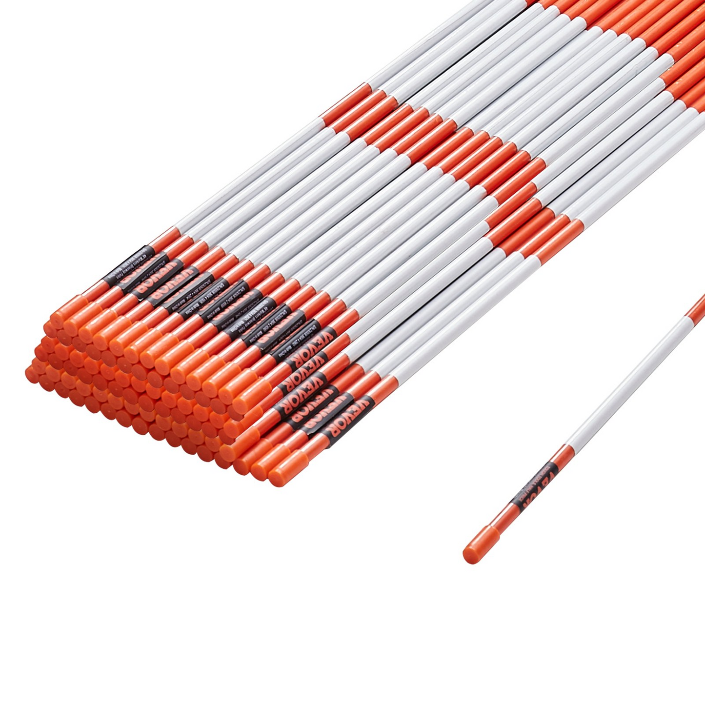 VEVOR Driveway Markers, 100 PCS 48 inch, 0.4 inch Diameter, Orange Fiberglass Poles Snow Stakes with Reflective Tape, 12" Steel Drill Bit & Protection Gloves for Parking Lots, Walkways Easy Visibility