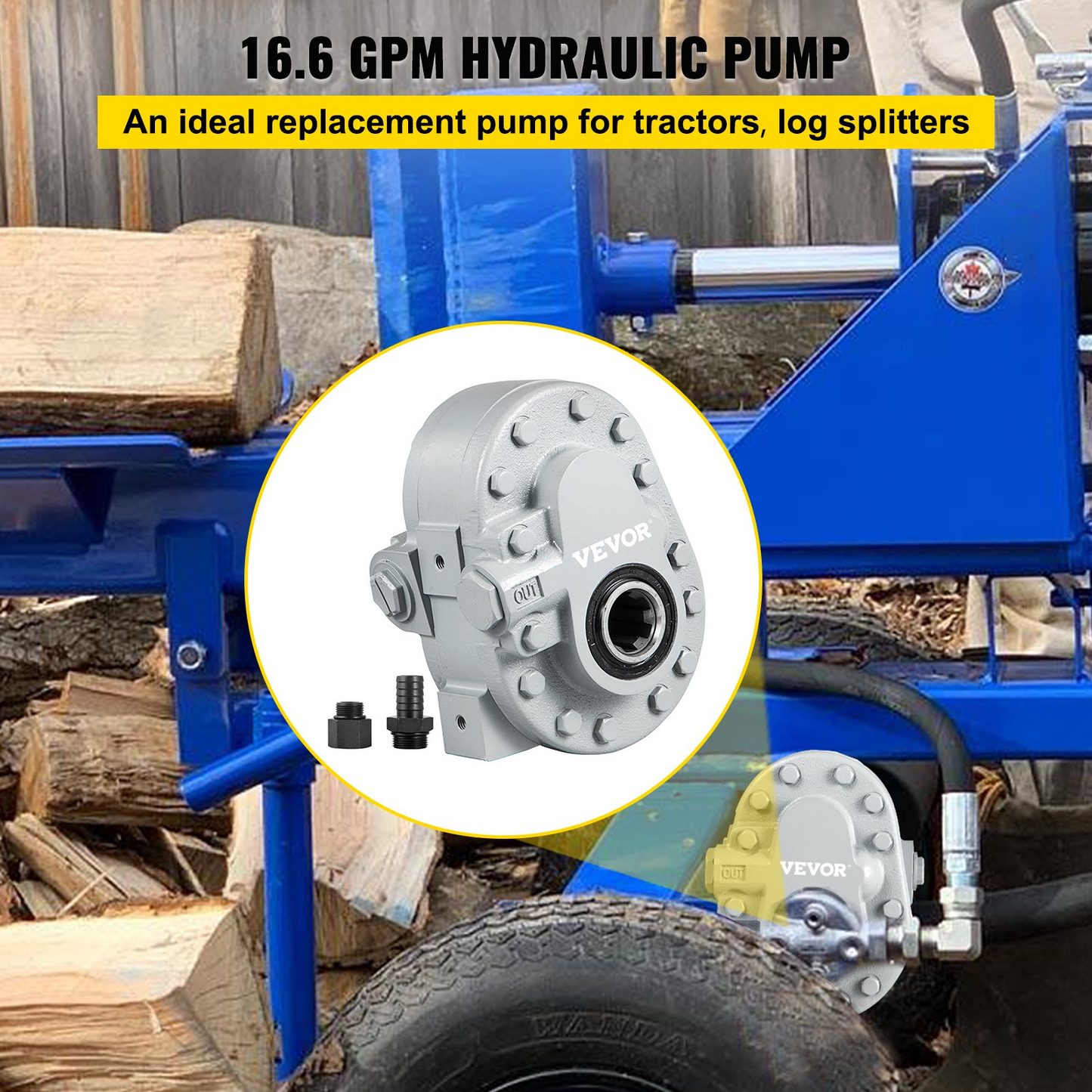 VEVOR Hydraulic Pump 16.6GPM Hydraulic Motor 540RPM Log Splitter 2500PSI Hydraulic Splitter SAE 12 Outlet Port Hydraulic Pump for Log Splitter for Truck Tailgate Lift,Scissor Lift, Dump Trailer