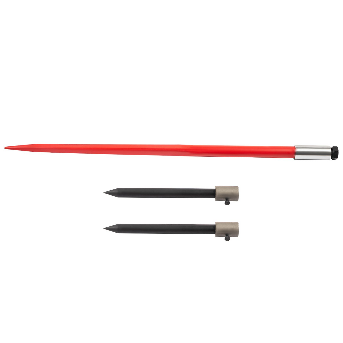 VEVOR Hay Spear 49" Bale Spear 3000 lbs Capacity, Bale Spike Quick Attach Square Hay Bale Spears 1 3/4" Wide, Red Coated Bale Forks, Bale Hay Spike with Hex Nut & Sleeve with 2 Stabilizer Spears