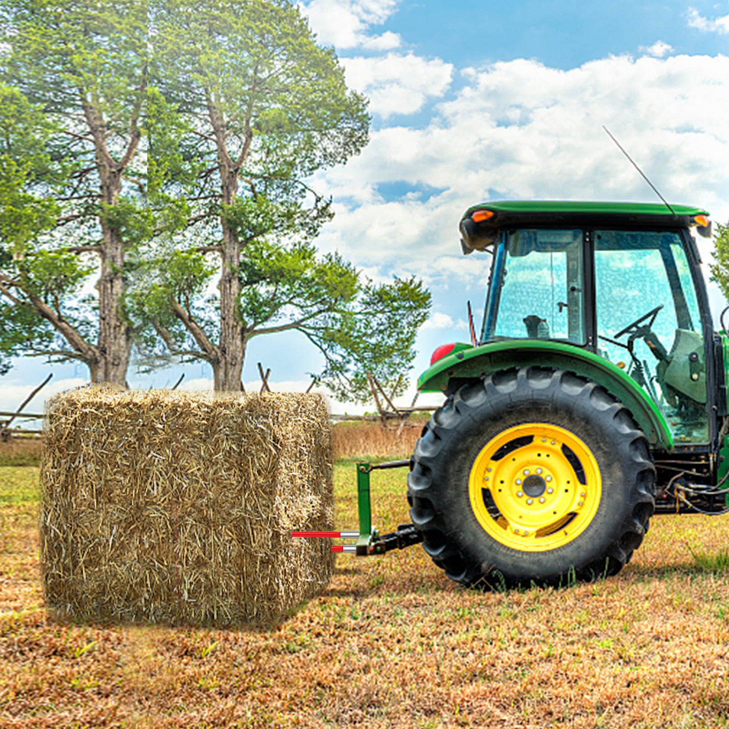 VEVOR Hay Spear 32" Bale Spear 1350 lbs Capacity, Bale Spike Quick Attach Square Hay Bale Spears 1.4" Wide, Red Coated Bale Forks, Bale Hay Spike with Hex Nut & Sleeve for Buckets Tractors Loaders