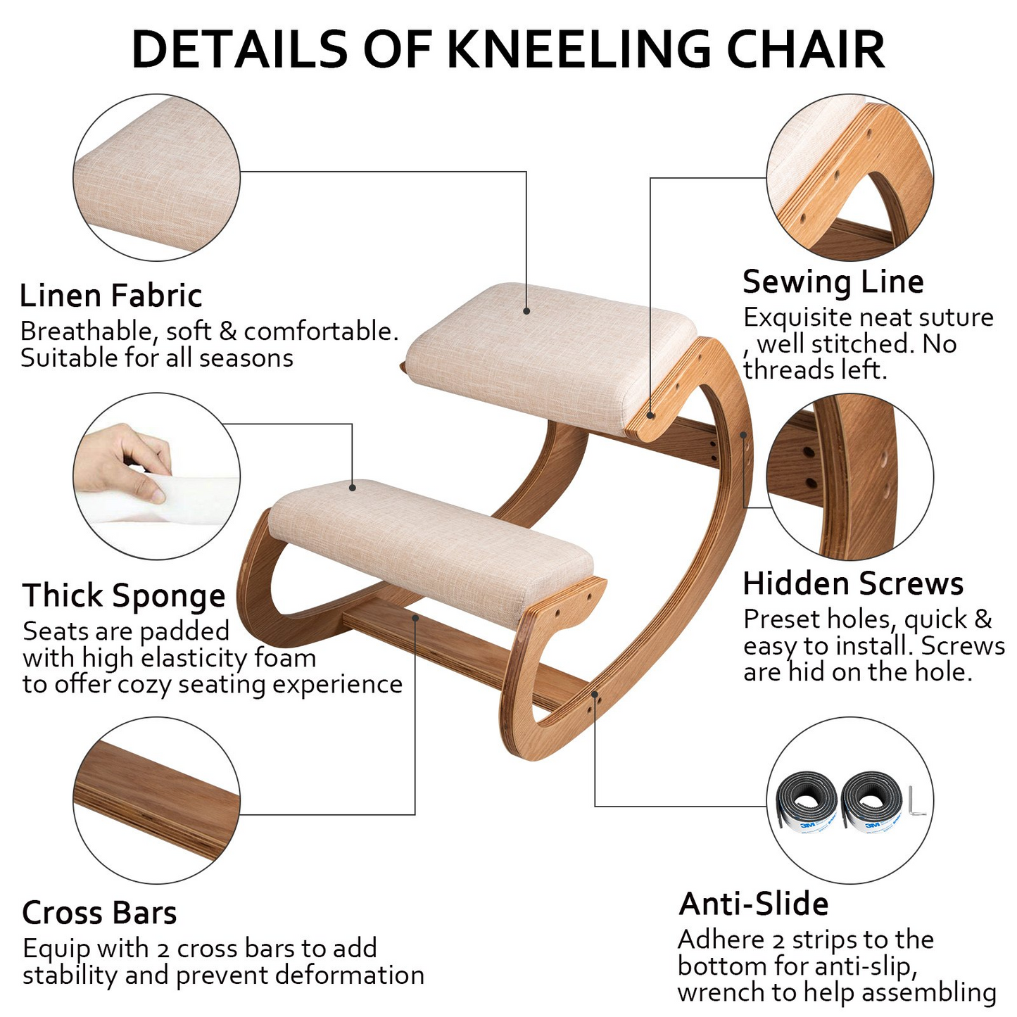 VEVOR Ergonomic Kneeling Chair Heavy Duty Better Posture Kneeling Stool Office Chair Home for Body Shaping Relieveing Stress Meditation Desk Computer Kneeling Stool Chair