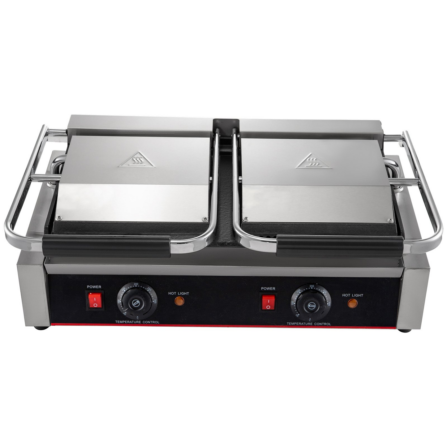 VEVOR Commercial Sandwich Panini Press Grill, 2X1800W Double Flat Plates Electric Stainless Steel Sandwich Maker, Temperature Control 122°F-572°F Non Stick Surface for Hamburgers Steaks Bacons.