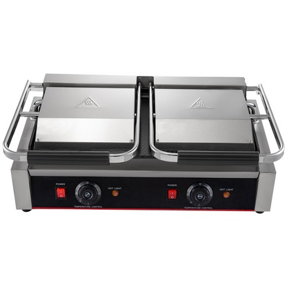 VEVOR Commercial Sandwich Panini Press Grill, 2X1800W Double Flat Plates Electric Stainless Steel Sandwich Maker, Temperature Control 122°F-572°F Non Stick Surface for Hamburgers Steaks Bacons.