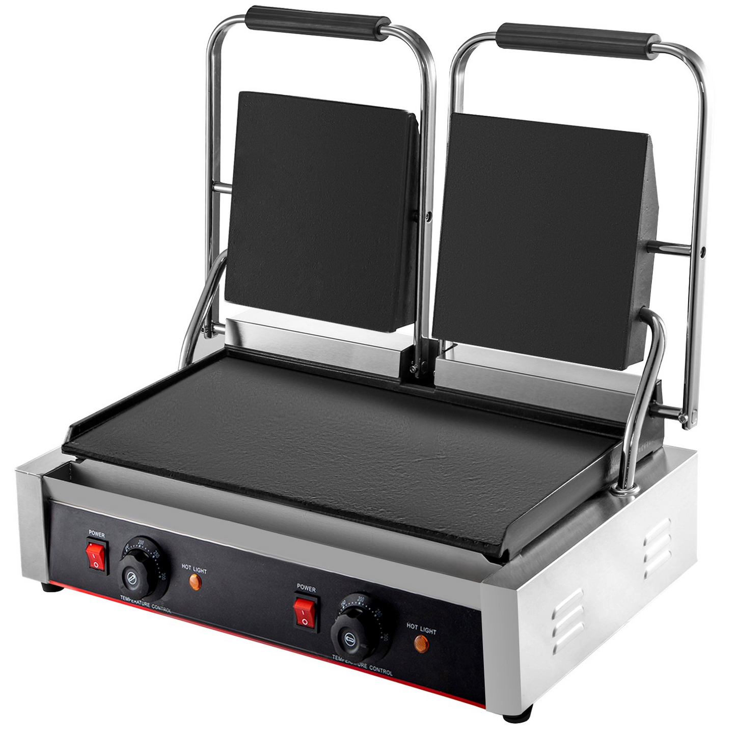 VEVOR Commercial Sandwich Panini Press Grill, 2X1800W Double Flat Plates Electric Stainless Steel Sandwich Maker, Temperature Control 122°F-572°F Non Stick Surface for Hamburgers Steaks Bacons.