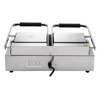 VEVOR Commercial Sandwich Panini Press Grill, 2X1800W Double Flat Plates Electric Stainless Steel Sandwich Maker, Temperature Control 122°F-572°F Non Stick Surface for Hamburgers Steaks Bacons.