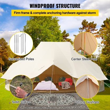 VEVOR 6m Bell Tent 19.7x13.1x9.8 ft Yurt Beige Canvas Tent Cotton Glamping Tents 8-12 Person 4 Season Teepee Tent Portable for Adults Luxury Safari Tent for Family Outdoor Camping Lightweight