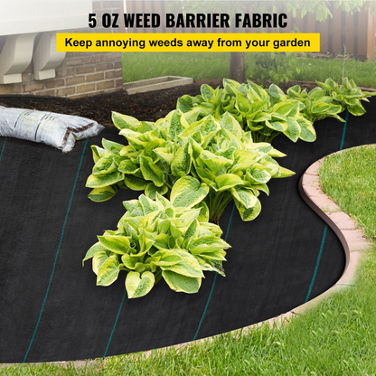 VEVOR Weed Barrier Landscape Fabric, 5 x 250 ft, 5 Oz Premium Woven Ground Cover Heavy Duty PP Material & Easy Setup, Dual-Layer for Outdoor Garden, Lawn, Driveway, Black