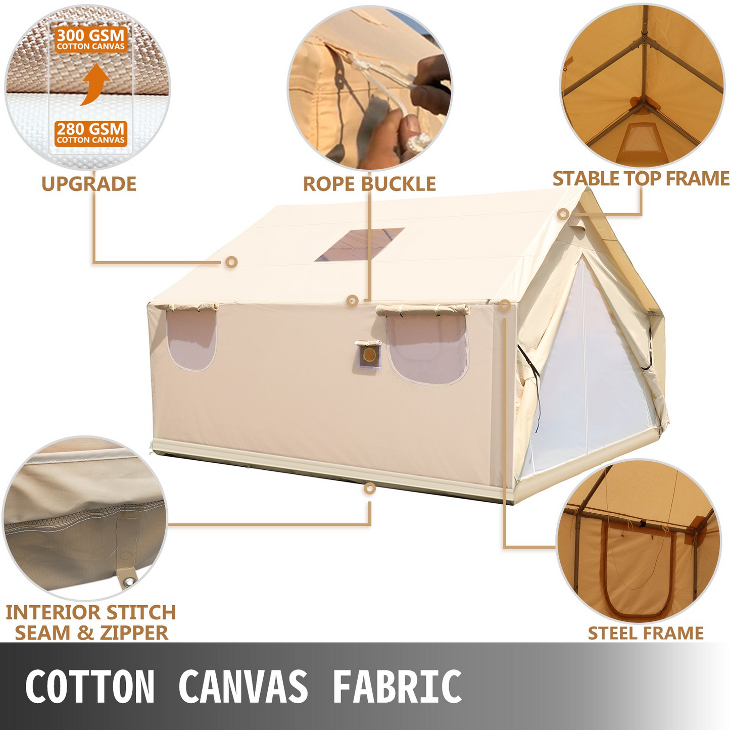 VEVOR Canvas Wall Tent 10x12ft, Wall Tent with PVC Storm Flap, Large Canvas Wall Tent Waterproof, Camping Canvas Tents With Stove Hole for 6-8 people Outdoor Camping Hiking Party Hunting