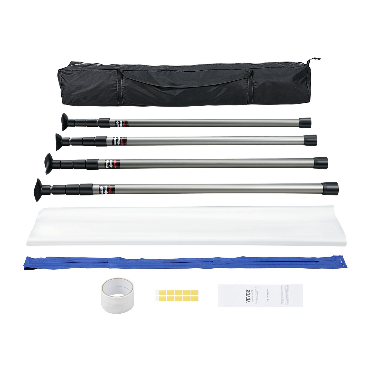 VEVOR Dust Barrier Poles, 10 Ft Barrier Poles, Dust Barrier System with 4 Telescoping Poles, Carry Bag and 32.8x13.12 Ft Plastic Film, for Interior Decoration, Painting