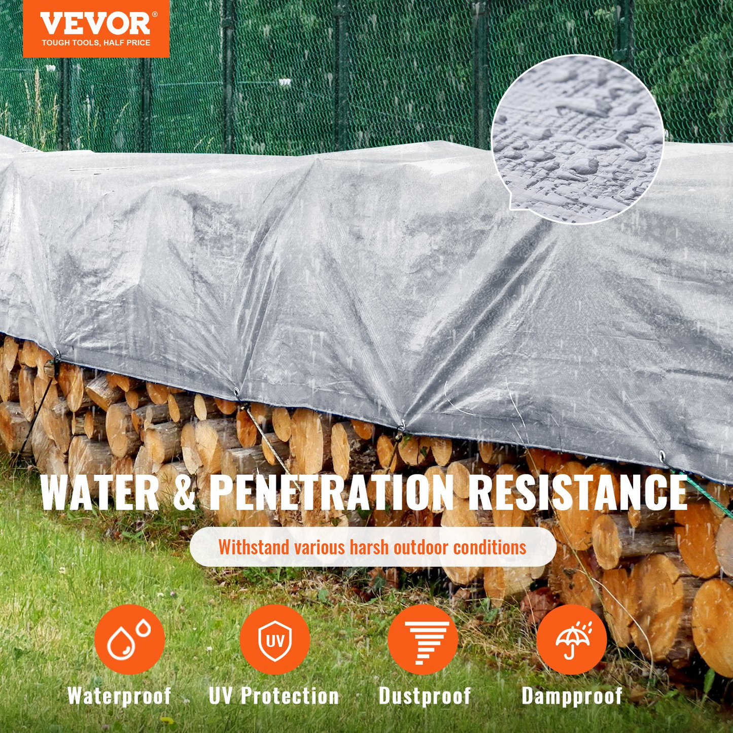 VEVOR Tarp Waterproof 12x20 ft, Plastic Poly Tarp Cover 10 Mil, Multi Purpose Tear UV and Temperature Resistant Outdoor Tarpaulin with High Durability Reinforced Grommets (Silver/Brown)