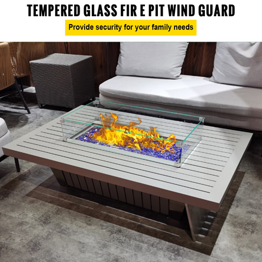 VEVOR Fire Pit Wind Guard, 35.5 x 11.5 x 6 Inch Glass Wind Guard, Rectangular Glass Shield, 0.3" Clear Tempered Glass Flame Guard, Steady Feet Tree Pit Guard for Propane, Gas, Outdoor