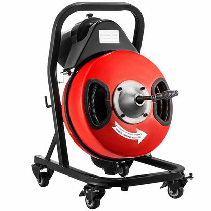 VEVOR Electric Drain Auger 50FTx1/2Inch,250W Drain Cleaner Machine,Sewer Snake Machine,Fit 2''- 4''/51mm-102mm Pipes, w/4 Wheels, Cutters,Foot Switch, for Drain Cleaners Plumbers