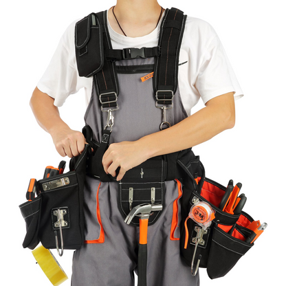 VEVOR Tool Belt with Suspenders, 34 Pockets, 29-54 inches Adjustable Waist Size, Tool Belts for Men, 1250D Nylon Heavy Duty Carpenter Tool Pouch for Carpenters, Electricians, and Gardening, Black