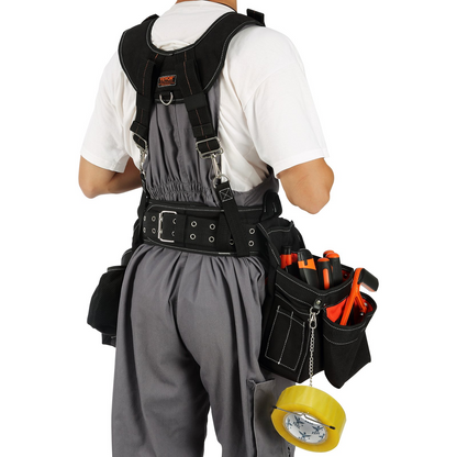 VEVOR Tool Belt with Suspenders, 34 Pockets, 29-54 inches Adjustable Waist Size, Tool Belts for Men, 1250D Nylon Heavy Duty Carpenter Tool Pouch for Carpenters, Electricians, and Gardening, Black