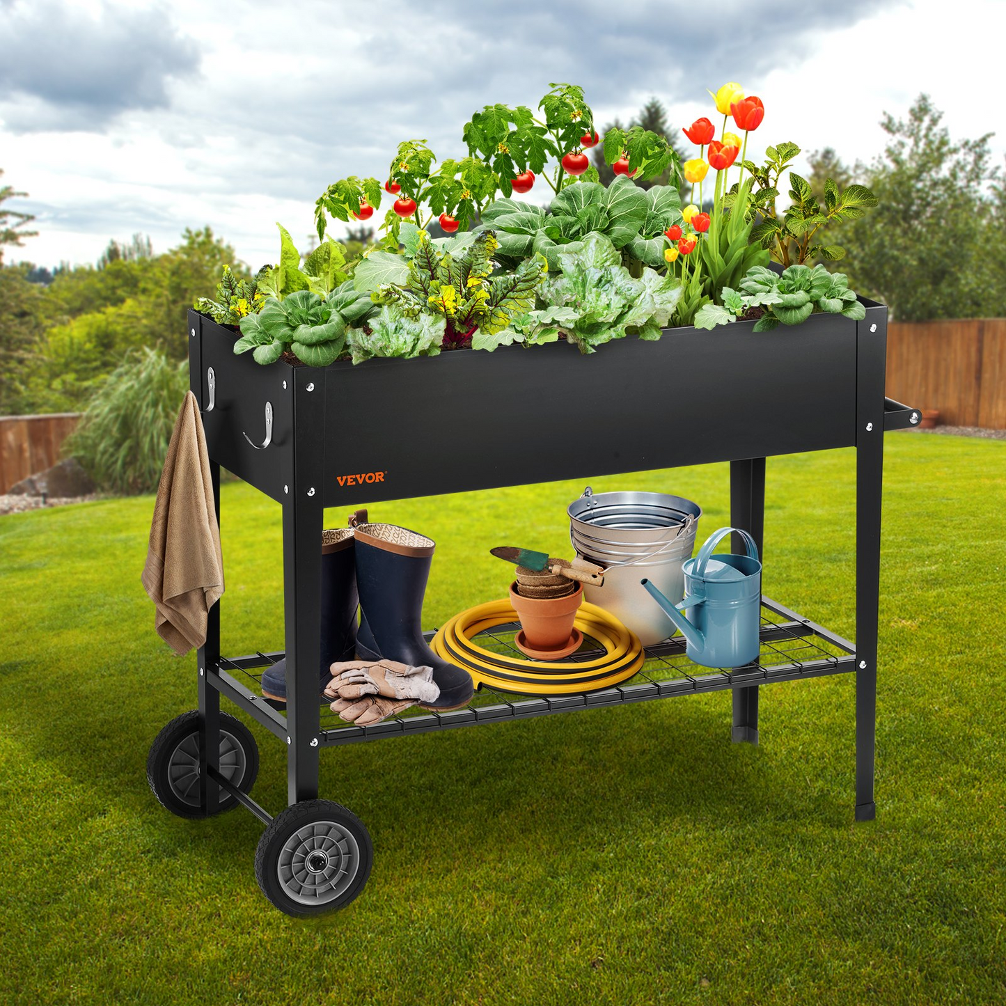 VEVOR Raised Garden Bed, 42.5 x 19.5 x 31.5 inch Galvanized Metal Planter Box, Elevated Outdoor Planting Boxes with Legs, for Growing Flowers/Vegetables/Herbs in Backyard/Garden/Patio/Balcony, Black