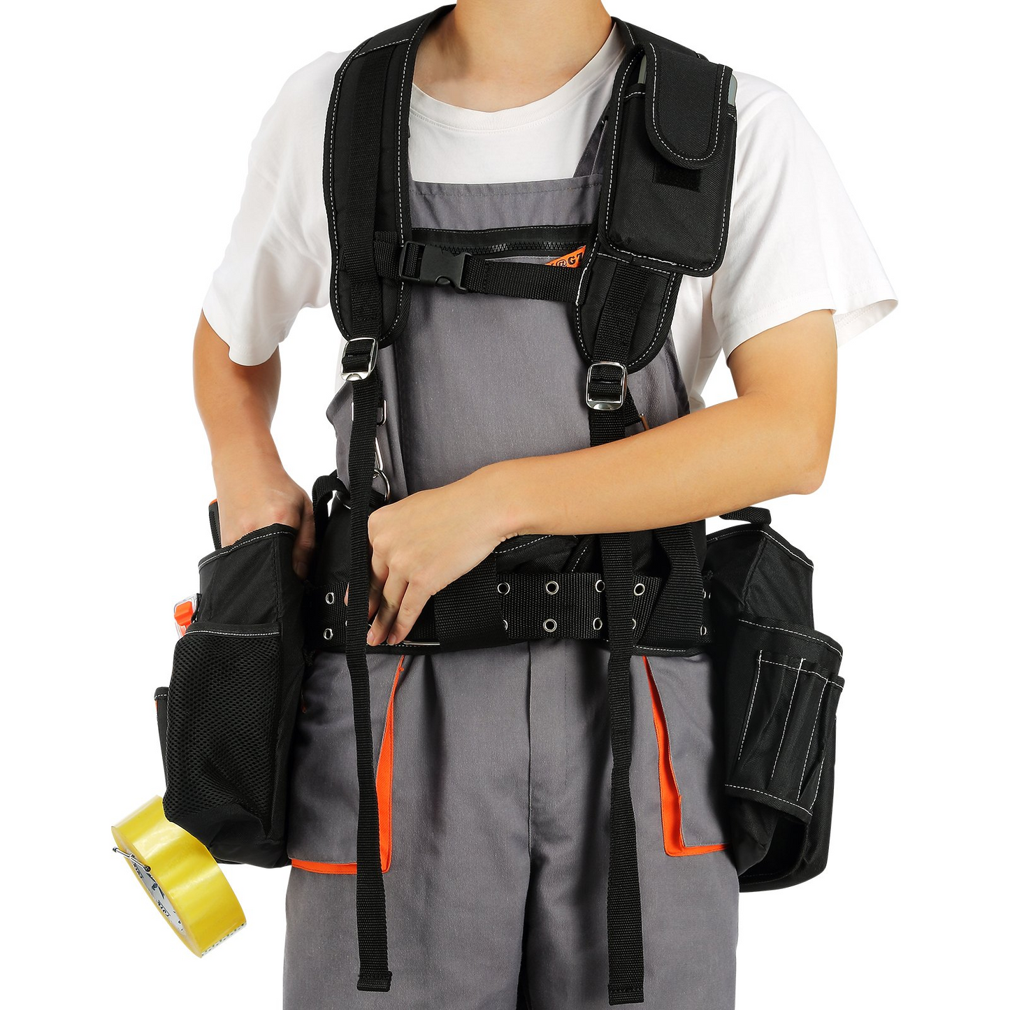 VEVOR Tool Belt with Suspenders, 29 Pockets, 29-54 inches Adjustable Waist Size, Tool Belts for Men, 600D Polyester Heavy Duty Carpenter Tool Pouch for Carpenters, Electricians, and Gardening, Black