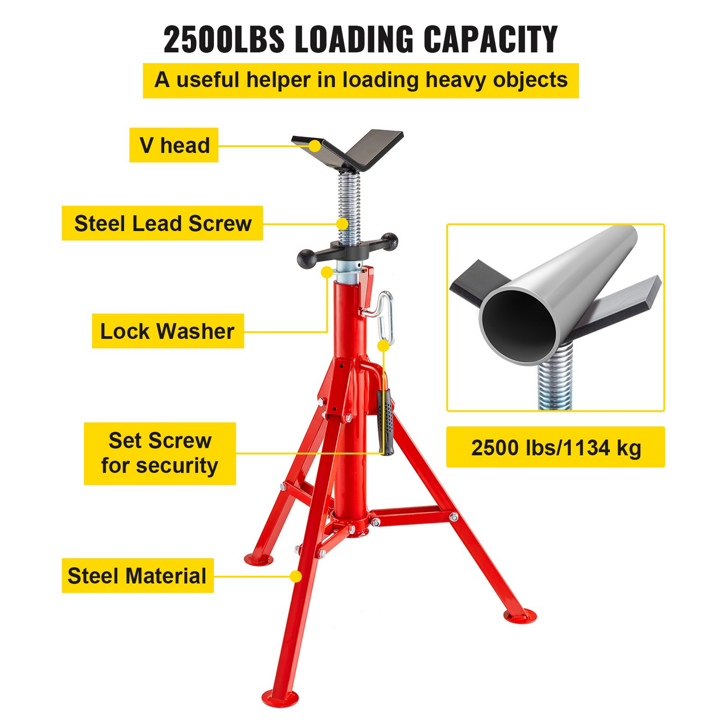 VEVOR V Head Pipe Stand Adjustable Height 28-52 Inch, Pipe Jack Stands 2500 LB. Capacity,Folding Portable Pipe Stands 1/2 to 12 Inch Pipe Supporting,Steel Jack Stands