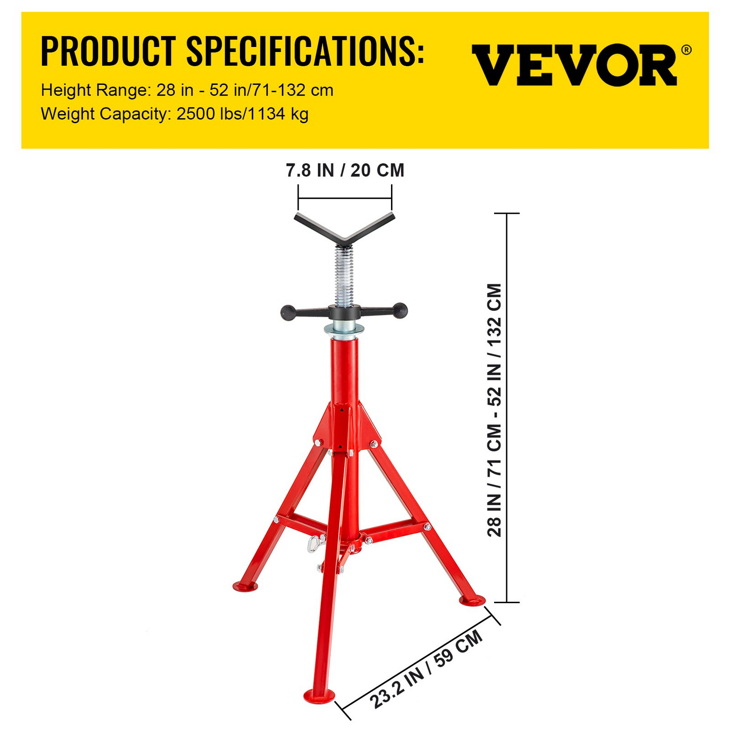 VEVOR V Head Pipe Stand Adjustable Height 28-52 Inch, Pipe Jack Stands 2500 LB. Capacity,Folding Portable Pipe Stands 1/2 to 12 Inch Pipe Supporting,Steel Jack Stands