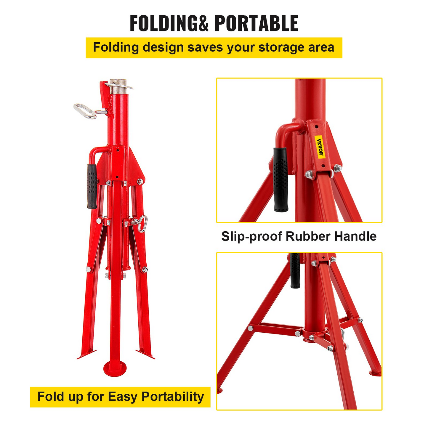 VEVOR V Head Pipe Stand 1/8"-12" Capacity, Adjustable Height 24"-42", Pipe Jack Stands 2500 lb. Load Capacity, Portable Folding Pipe Stands, Carbon Steel Body More Durable