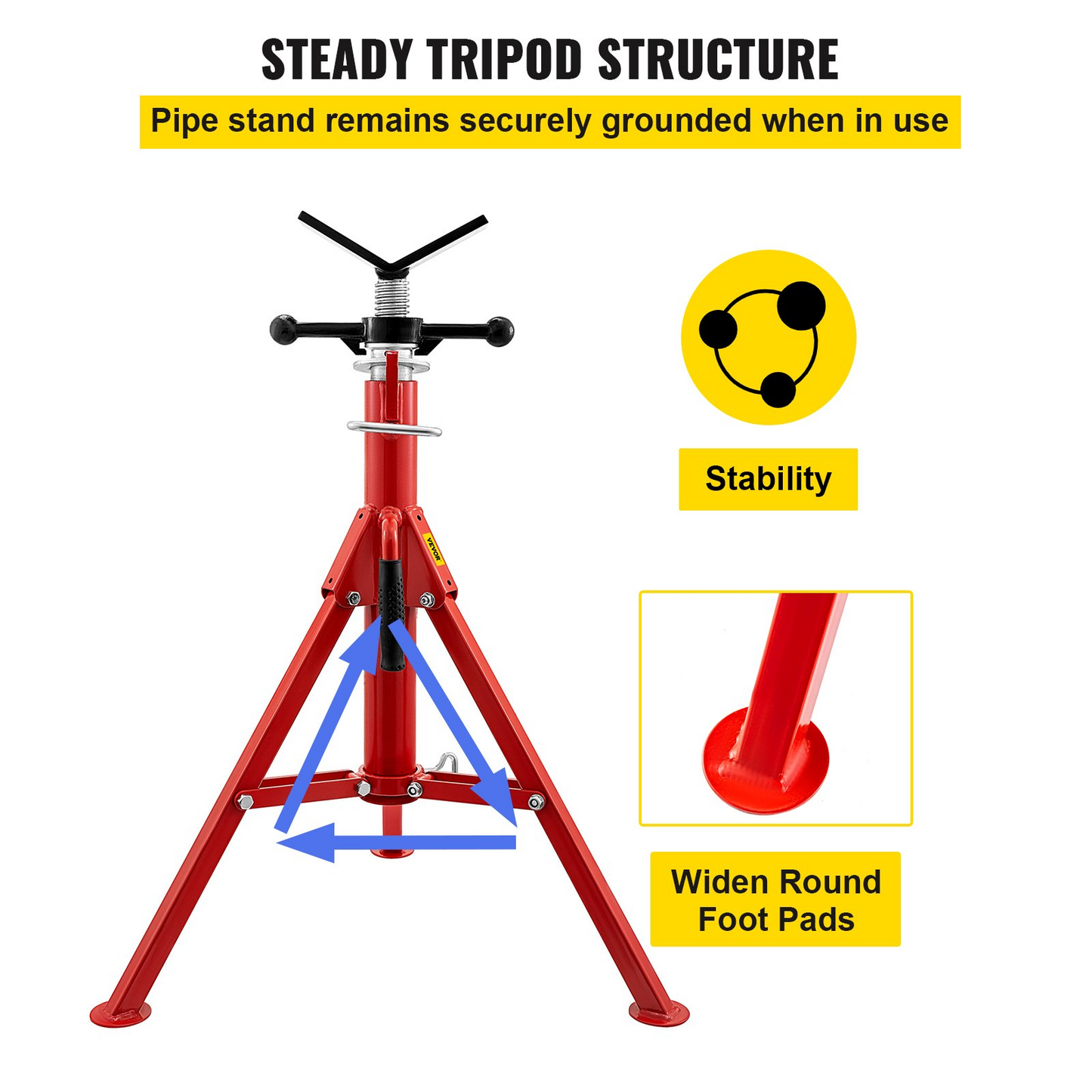 VEVOR V Head Pipe Stand 1/8"-12" Capacity, Adjustable Height 24"-42", Pipe Jack Stands 2500 lb. Load Capacity, Portable Folding Pipe Stands, Carbon Steel Body More Durable