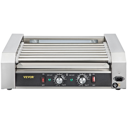 VEVOR Hot Dog Roller, 18 Hot Dog Capacity 7 Rollers, 1050W Stainless Steel Cook Warmer Machine with Dual Temp Control, LED Light and Detachable Drip Tray, Sausage Grill Cooker for Kitchen Restaurant