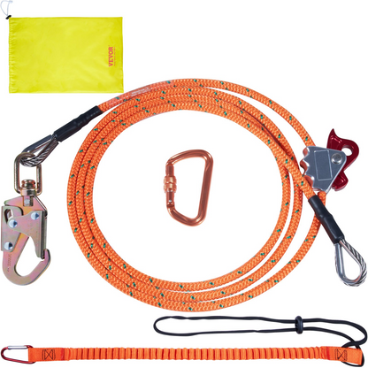 VEVOR Steel Core flipline, 1/2" x 8' Arborist Flipline, Flip Line for Tree Climbing with Alloy Steel Snap Hook, Aluminum Alloy Carabiner and Extra Tool Lanyard, for Arborist, Tree Climbers