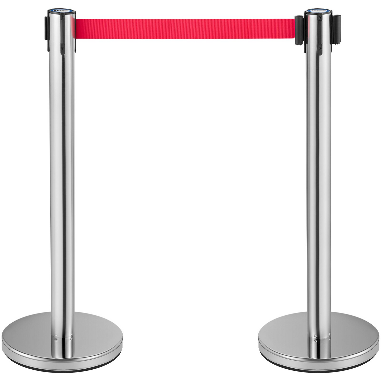 VEVOR Crowd Control Stanchion, Set of 6 Pieces Stanchion Set, Stanchion Set w/ 6.6 ft/2 m Red Retractable Belt, Crowd Control Barrier w/Rubber Base – Easy Connect Assembly for Crowd Control (Silver)