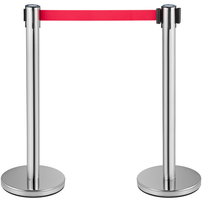 VEVOR Crowd Control Stanchion, Set of 6 Pieces Stanchion Set, Stanchion Set w/ 6.6 ft/2 m Red Retractable Belt, Crowd Control Barrier w/Rubber Base – Easy Connect Assembly for Crowd Control (Silver)