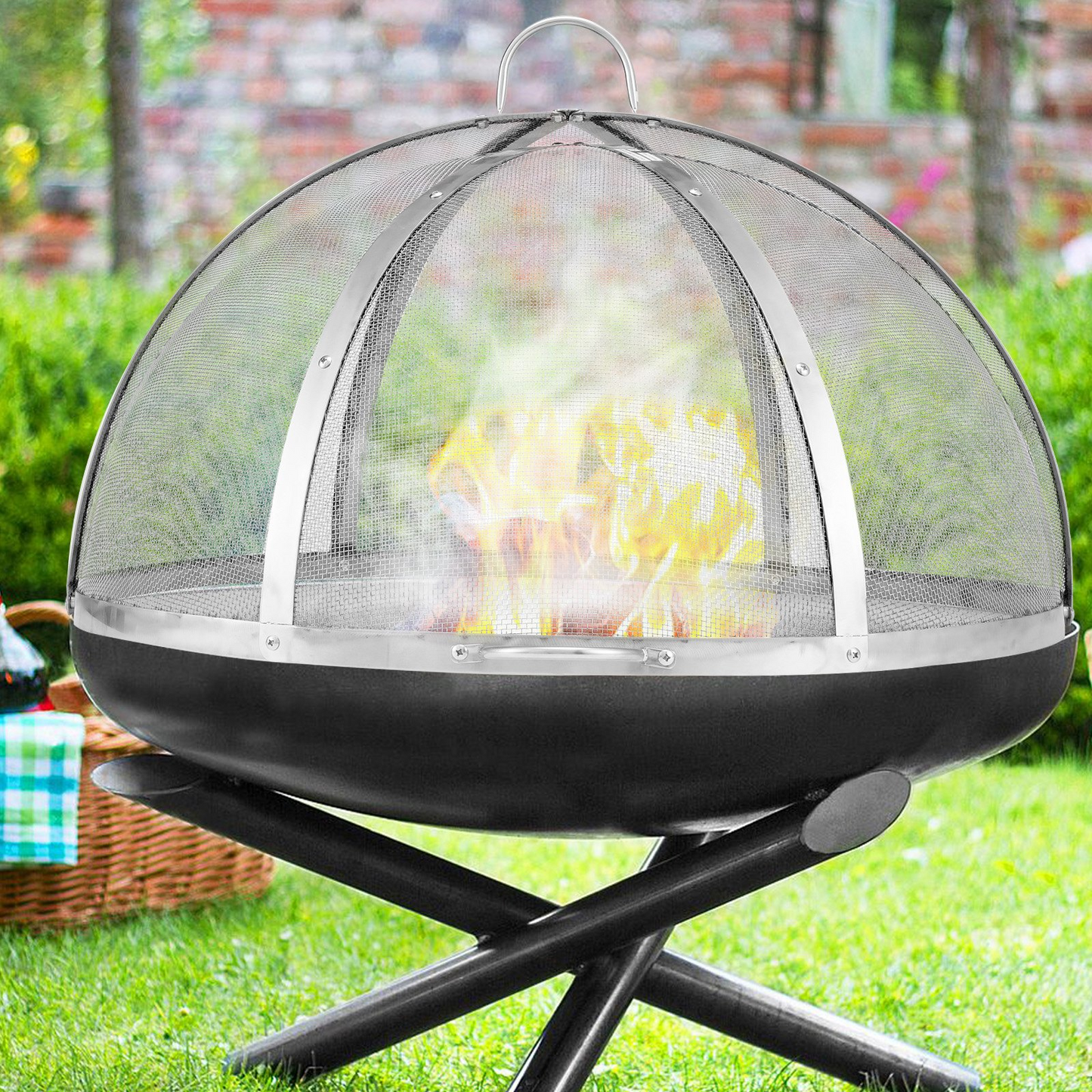 VEVOR Firepit Spark Screen Lid, 40" Diameter, Outdoor Firepit Ring Cover Round Accessories, Fire Pit Metal Cover, Easy-Opening Stainless Steel Fire Ring Covers for Outdoor Patio Fire Pits Backyard