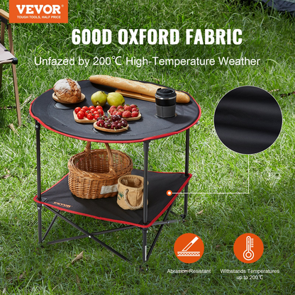 VEVOR Folding Camping Table, Outdoor Portable Side Tables, Lightweight Fold Up Table, 600D Oxford Fabric & Steel Ultra Compact Work Table with Large Storage & Carry Bag, For Beach Picnic, 28.3"x24"