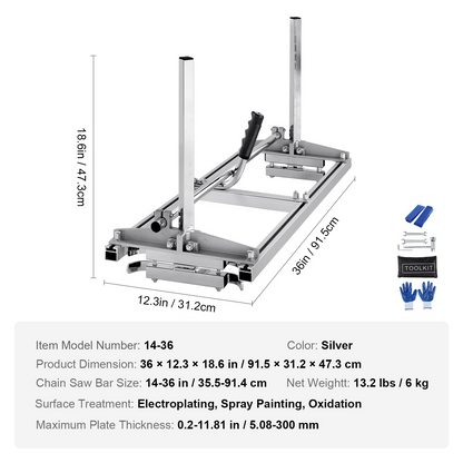 VEVOR Chainsaw Mill, Portable Sawmill 14"-36" Guide Bar, Galvanized Steel Chainsaw Planking Mill with 0.2"-11.81" Cutting Thickness, Wood Lumber Cross Cutting Saw Mill for Builders and Woodworkers